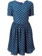 Kenzo Printed Ric Rac Dress, Women's, Size: 38, Blue, Silk