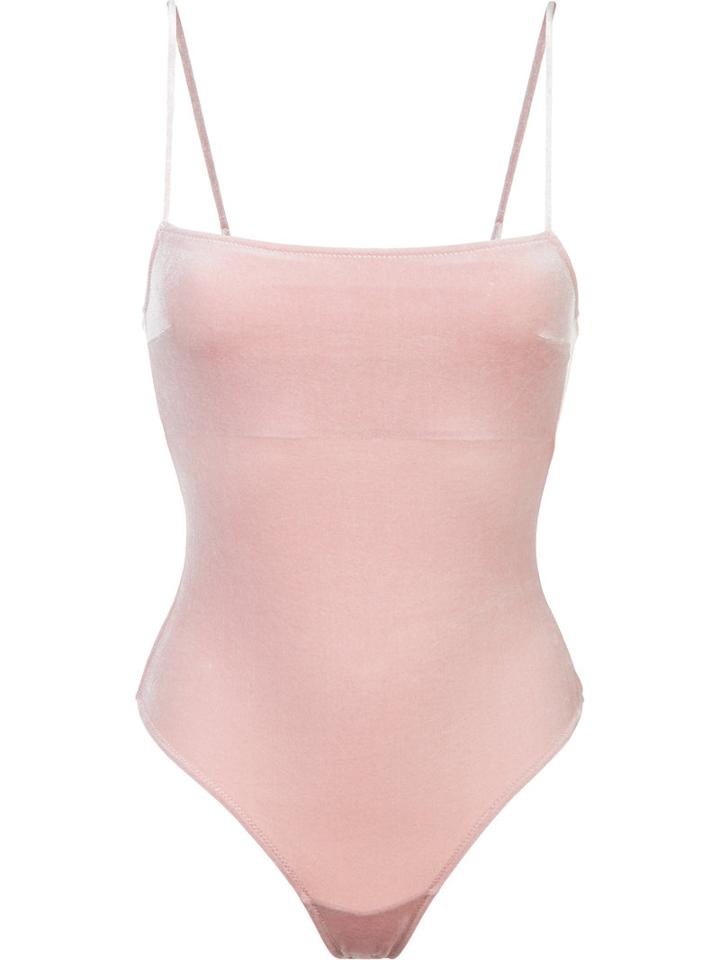 Fleur Du Mal - Velvet Straight Neck Bodysuit - Women - Polyester/spandex/elastane/rayon - S, Pink/purple, Polyester/spandex/elastane/rayon