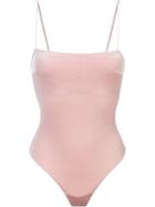 Fleur Du Mal - Velvet Straight Neck Bodysuit - Women - Polyester/spandex/elastane/rayon - S, Pink/purple, Polyester/spandex/elastane/rayon