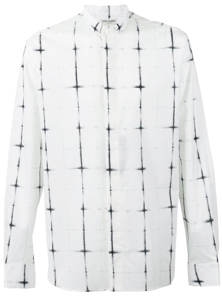 Saint Laurent Faded Grid Print Button-up Shirt - White