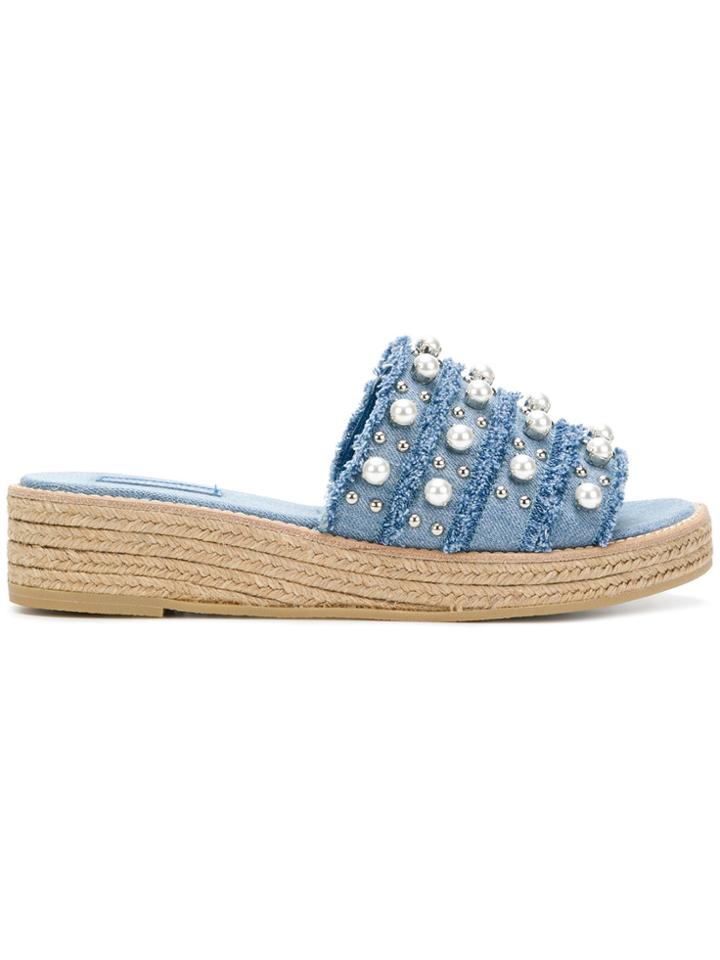 Sebastian Embellished Denim Slides - Blue