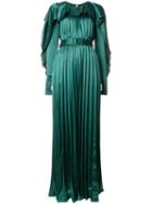 Self-portrait Pleated Maxi Dress - Green