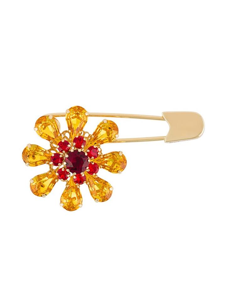 Dolce & Gabbana Crystal Flower Safety Pin, Women's, Yellow/orange