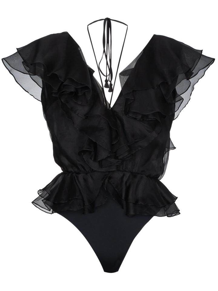 Johanna Ortiz Zambezi Silk Ruffle Bodysuit - Black