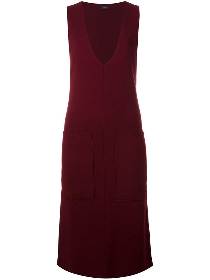 Joseph Deep V Neck Shift Dress, Women's, Size: Medium, Red, Wool