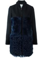 Msgm Ribbed Collar Mid-length Coat, Women's, Size: 42, Blue, Lamb Fur/viscose