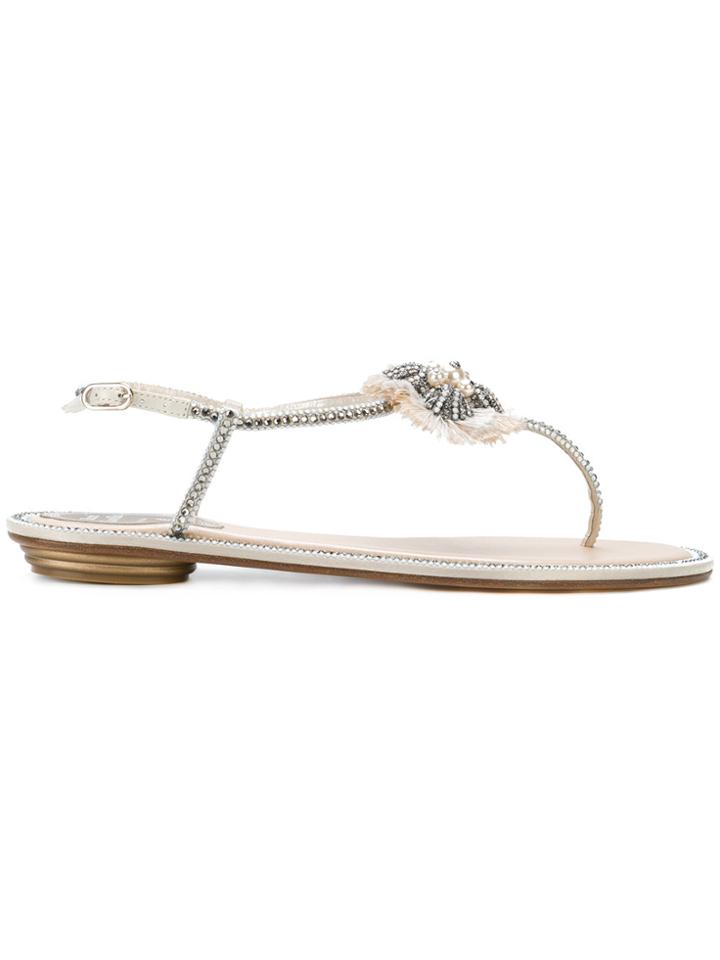 René Caovilla Embellished Thong Sandals - Nude & Neutrals