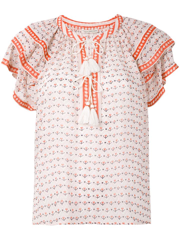 Tassel Detail Printed Blouse - Women - Silk - 2, White, Silk, Ulla Johnson