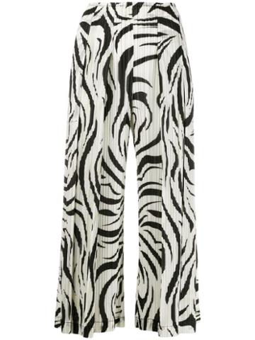 Pleats Please By Issey Miyake Zebra Print Pleated Trousers - White