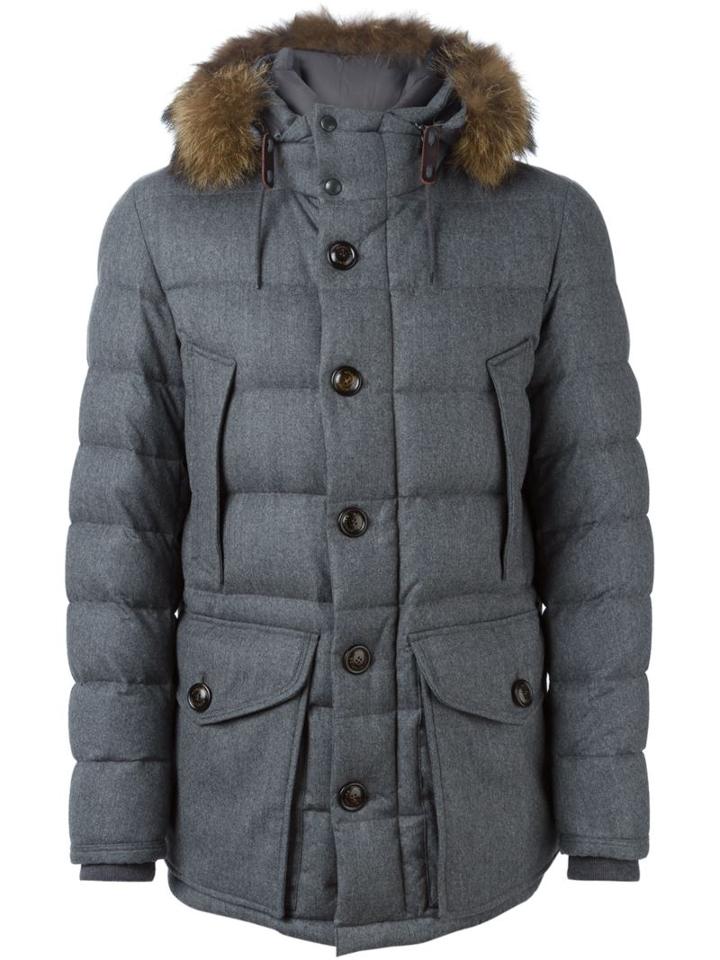 Moncler 'rethel' Padded Jacket, Men's, Size: V, Grey, Calf Leather/feather Down/polyamide/coyote Fur