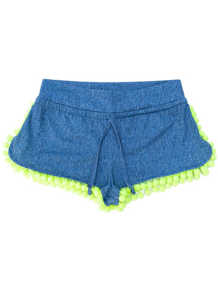 Mc2 Saint Barth Kids - Pom Pom Trim Shorts - Kids - Polyamide/spandex/elastane - 8 Yrs, Blue