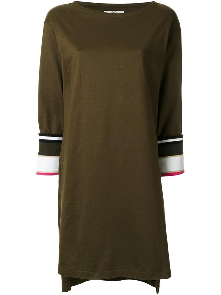 Non Tokyo Contrast Cuff Shift Dress, Women's, Size: Medium, Green, Cotton