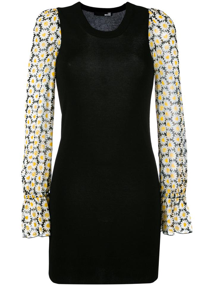 Love Moschino Floral Print Sleeves Dress, Women's, Size: 42, Black, Viscose/polyester