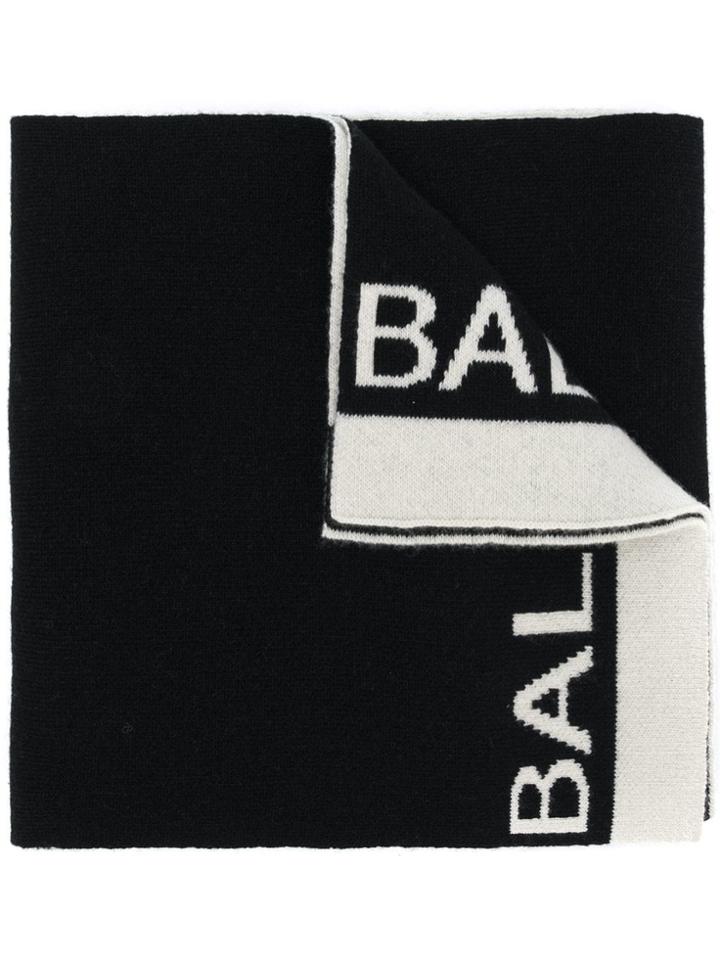 Balmain Logo Knit Scarf - Black