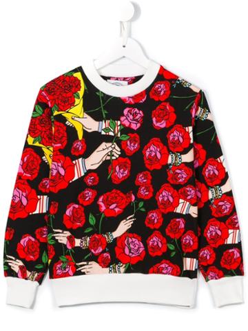 10x10 An Italian Theory Kids Roses Print Sweatshirt, Girl's, Size: 10 Yrs, Black