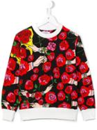 10x10 An Italian Theory Kids Roses Print Sweatshirt, Girl's, Size: 10 Yrs, Black