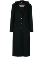 Burberry Long Line Coat With Frill Collar - Black