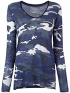 Majestic Filatures Camouflage Scoop Neck Jumper, Women's, Size: 2, Blue, Linen/flax/cashmere/tencel/cotton