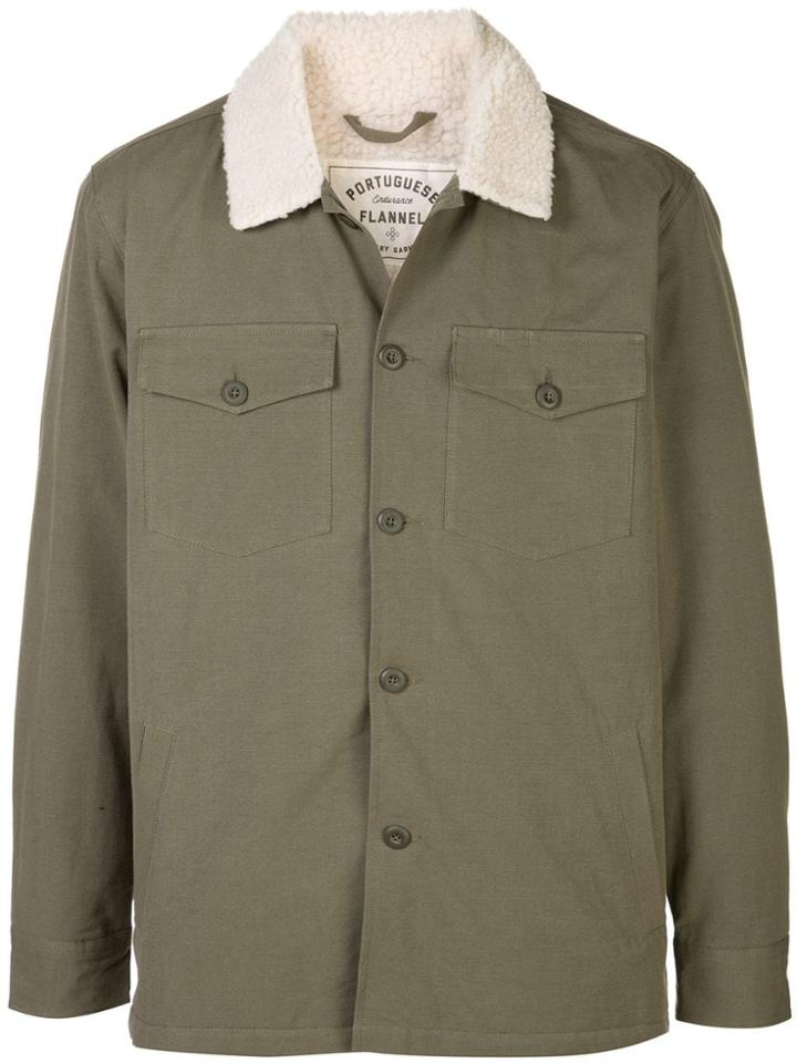Portuguese Flannel Shearling Collar Jacket - Green