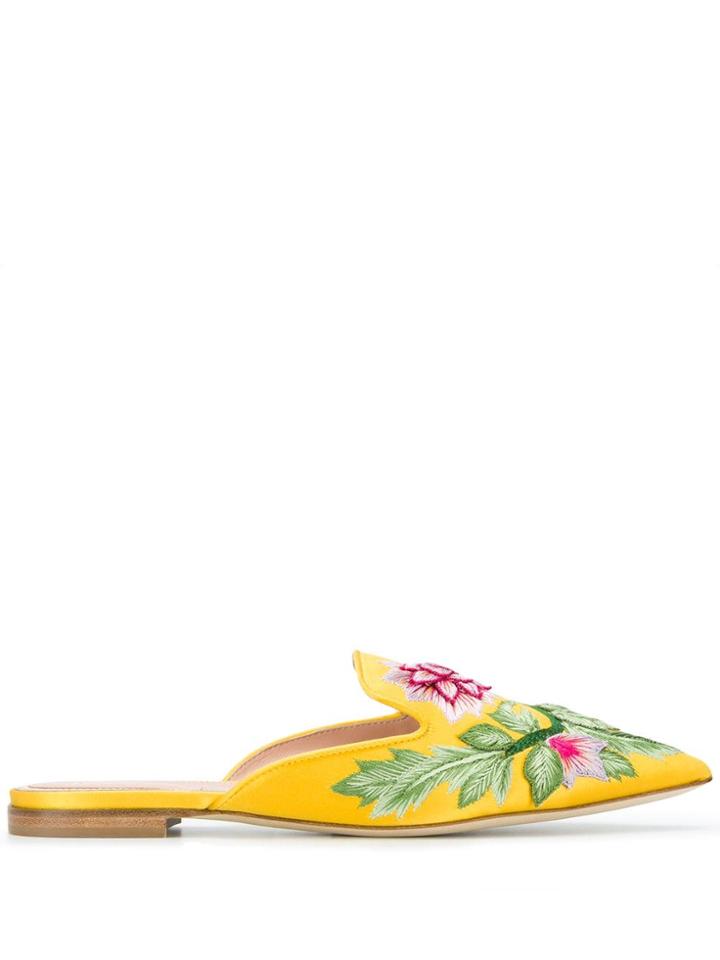 Alberta Ferretti Embroidered Floral Mules - Yellow