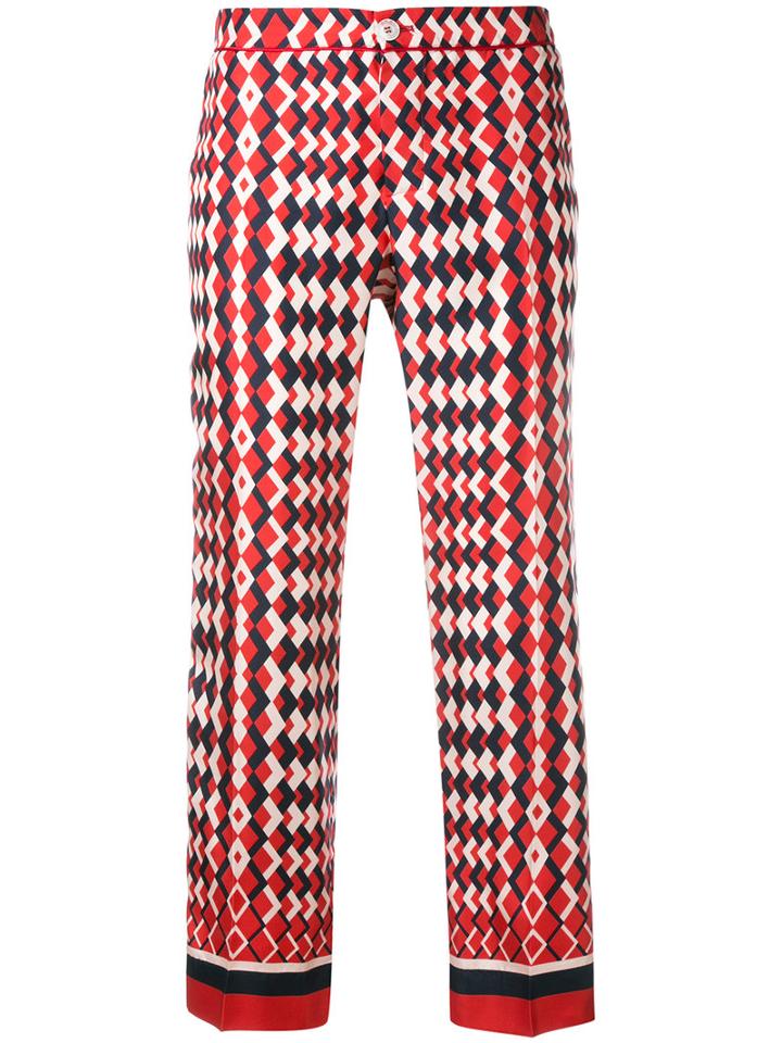 F.r.s For Restless Sleepers Geomtric Print Cropped Trousers, Women's, Size: Medium, Red, Silk