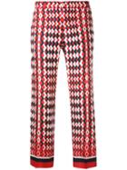F.r.s For Restless Sleepers Geomtric Print Cropped Trousers, Women's, Size: Medium, Red, Silk