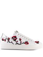 Cesare Paciotti Kids Teen Rose Embroidered Sneakers - White