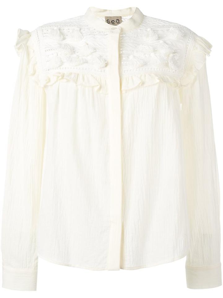 Sea Ruffled Tassel Blouse