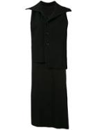 Y's Button Down Shift Dress - Black