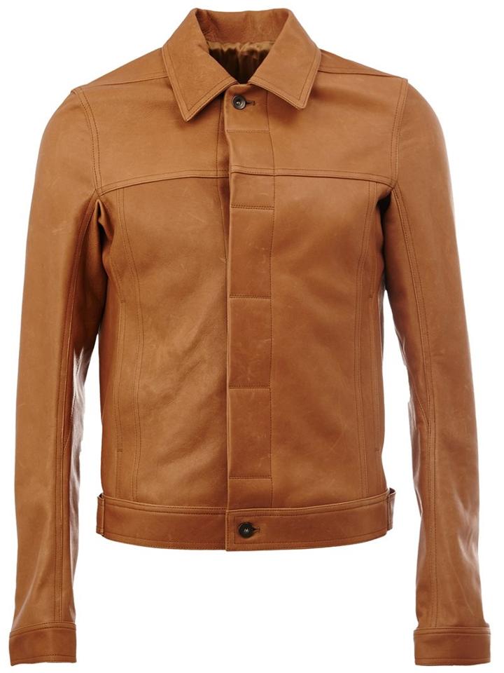 Rick Owens Classic Collar Jacket, Men's, Size: 48, Brown, Cotton/cupro/calf Leather