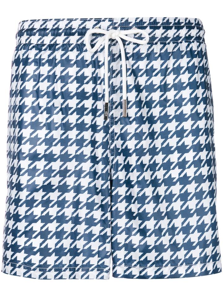 Eleventy Houndstooth Print Swim Shorts - Blue