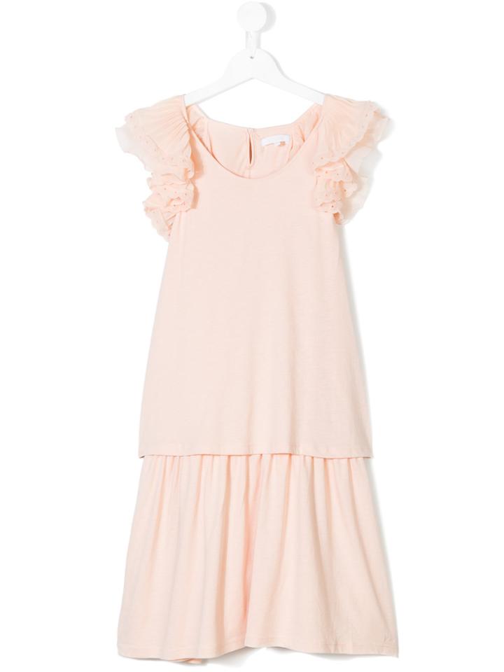 Chloé Kids Teen Scalloped Ruffle Trim Midi Dress - Pink & Purple