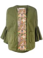 Bazar Deluxe Embroidered Trumpet Sleeve Jacket, Women's, Size: 38, Green, Cotton/spandex/elastane
