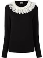 Saint Laurent Schoolgirl Crew Neck Sweater, Women's, Size: Large, Black, Cotton/polyester/viscose/cashmere
