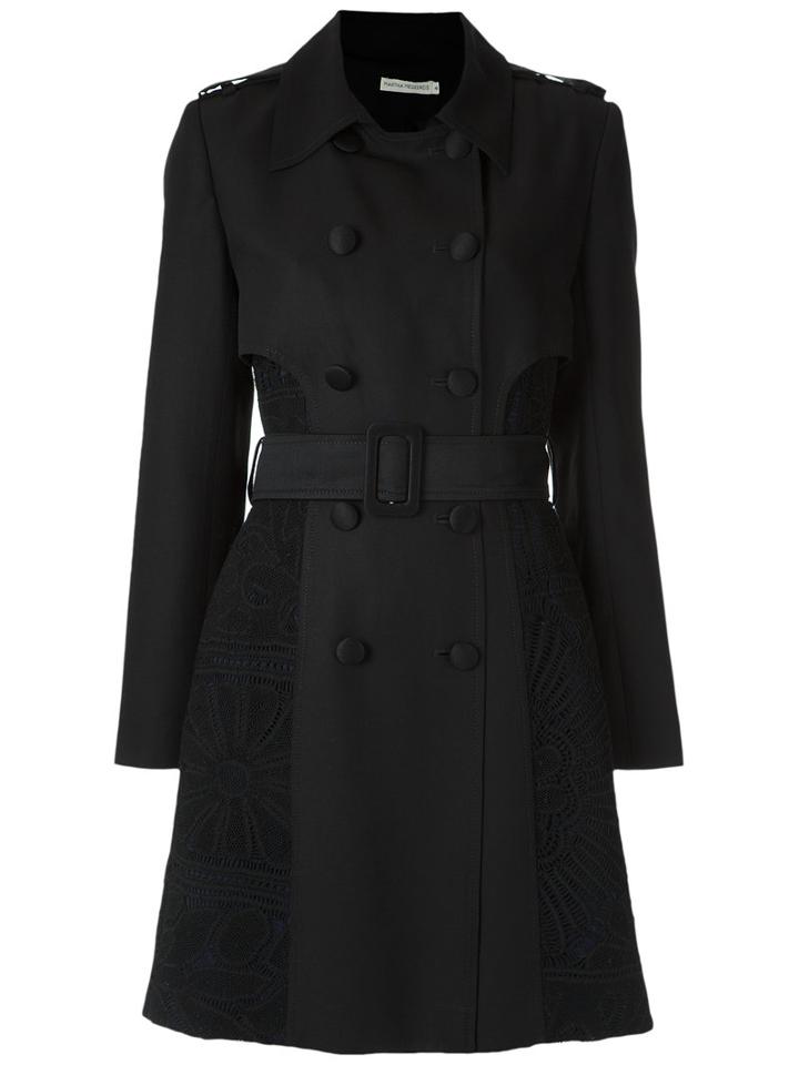 Martha Medeiros - Lace Inserts Trench Coat - Women - Linen/flax/viscose - 42, Black, Linen/flax/viscose