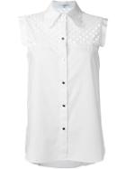 Carven Embroidered Panel Sleeveless Shirt, Women's, Size: 42, White, Cotton