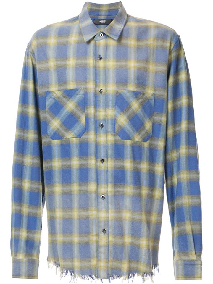 Amiri Frayed Faded Plaid Shirt - Blue