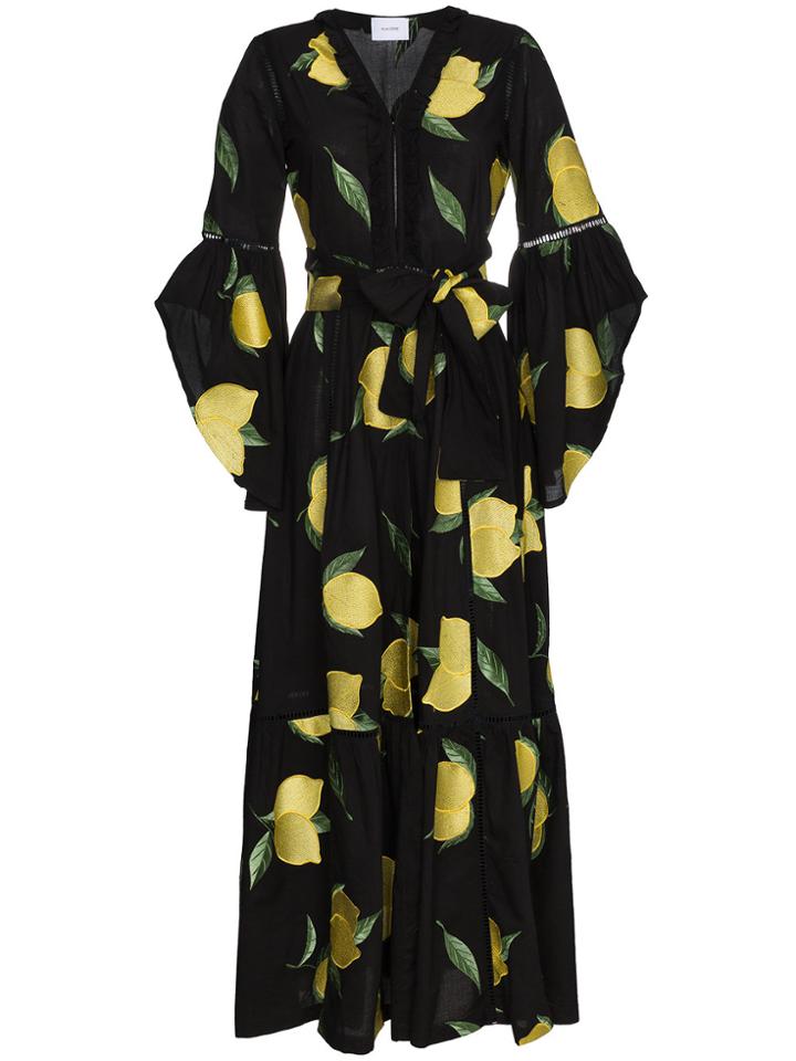 We Are Leone Amalfi Lemon Motif Maxi Robe - Black