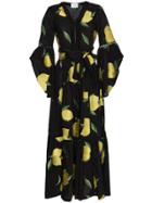 We Are Leone Amalfi Lemon Motif Maxi Robe - Black