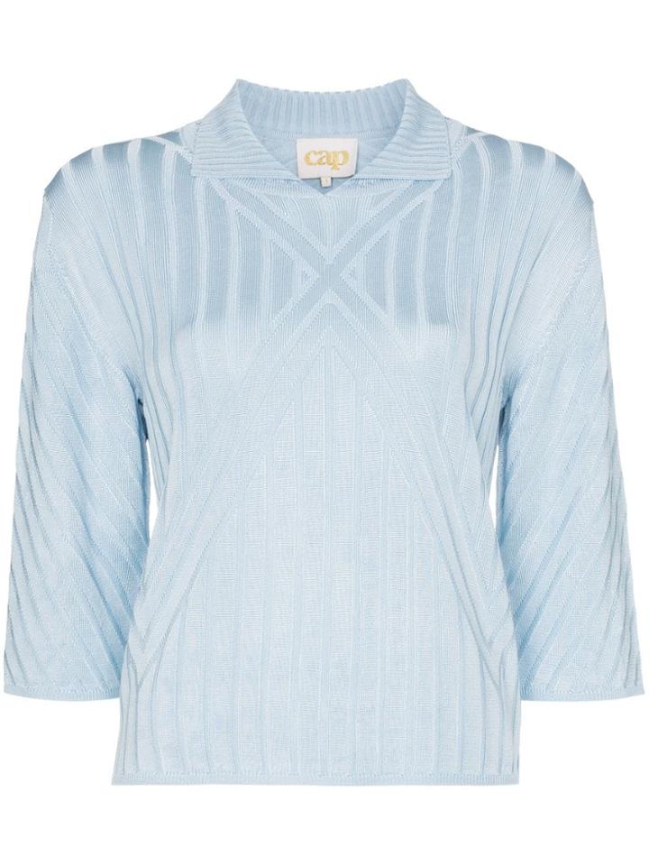 Cap Bernice Knitted Polo Top - Blue