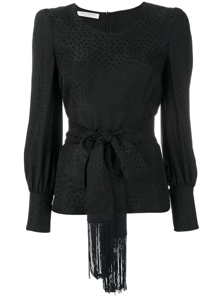 Philosophy Di Lorenzo Serafini Cropped Tie Waist Patterned Blouse -