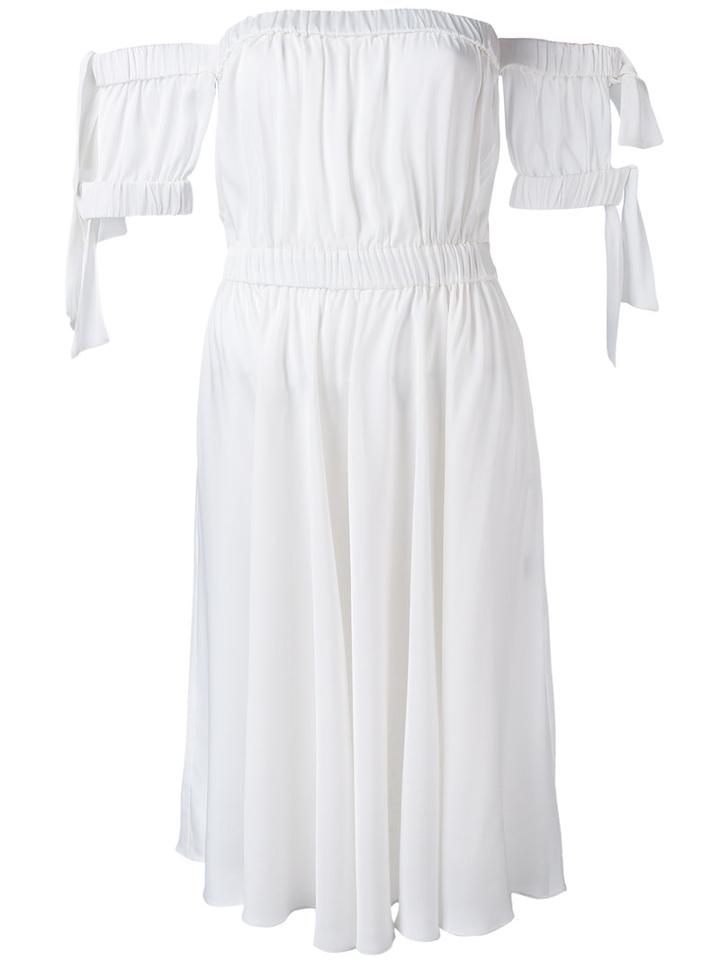 Milly - Flared Off-shoulder Dress - Women - Silk/spandex/elastane - 6, White, Silk/spandex/elastane