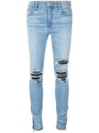 Amiri - Distressed Patch Skinny Jeans - Women - Cotton/leather/spandex/elastane - 26, Blue, Cotton/leather/spandex/elastane