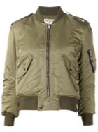 Saint Laurent Cropped Bomber Jacket, Women's, Size: 42, Green, Nylon/wool