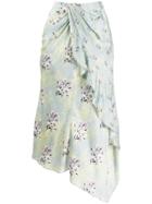 Self-portrait Floral Print Draped Skirt - Green