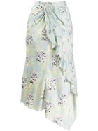 Self-portrait Floral Print Draped Skirt - Green