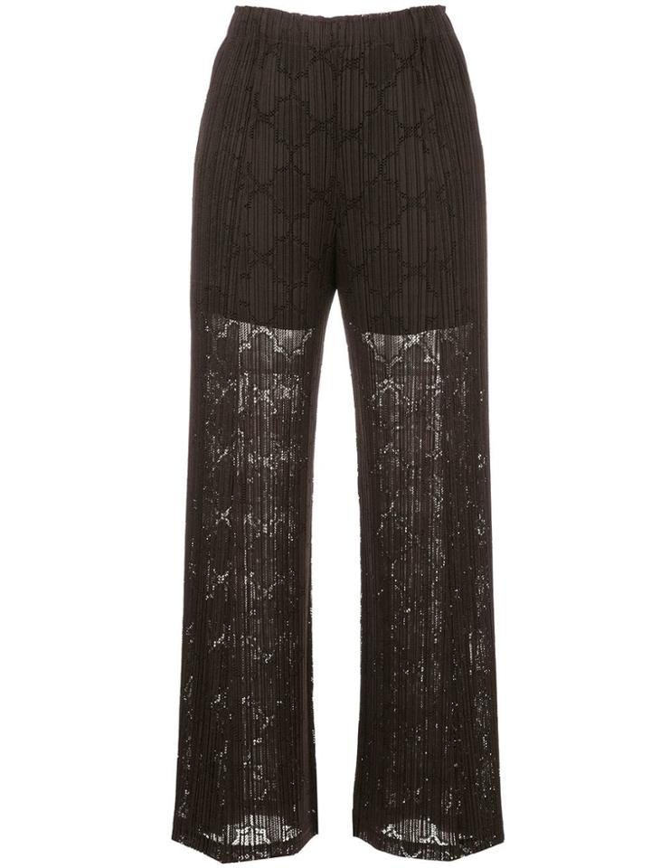 Pleats Please By Issey Miyake Clover Lace Wide Trousers - Brown