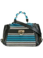 Salvatore Ferragamo - Zig-zag Embroidered Tote - Women - Calf Leather - One Size, Women's, Black, Calf Leather