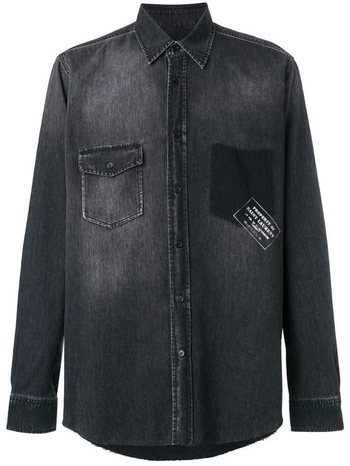 Saint Laurent Logo Patch Denim Shirt - Black