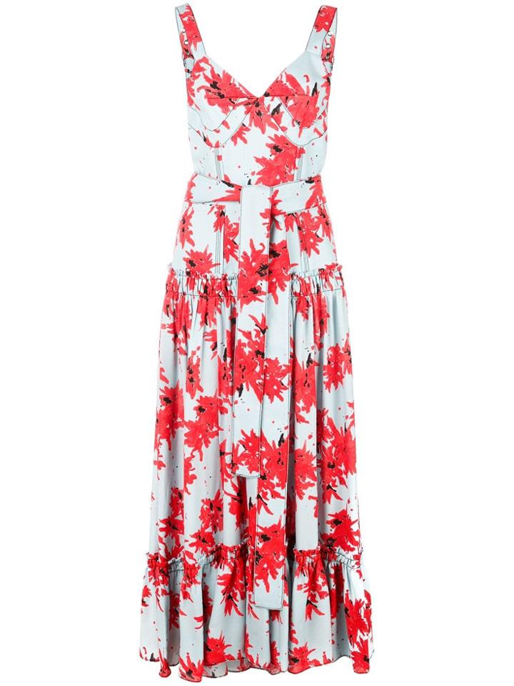 Proenza Schouler Splatter Floral Sleeveless Tiered Dress - Blue